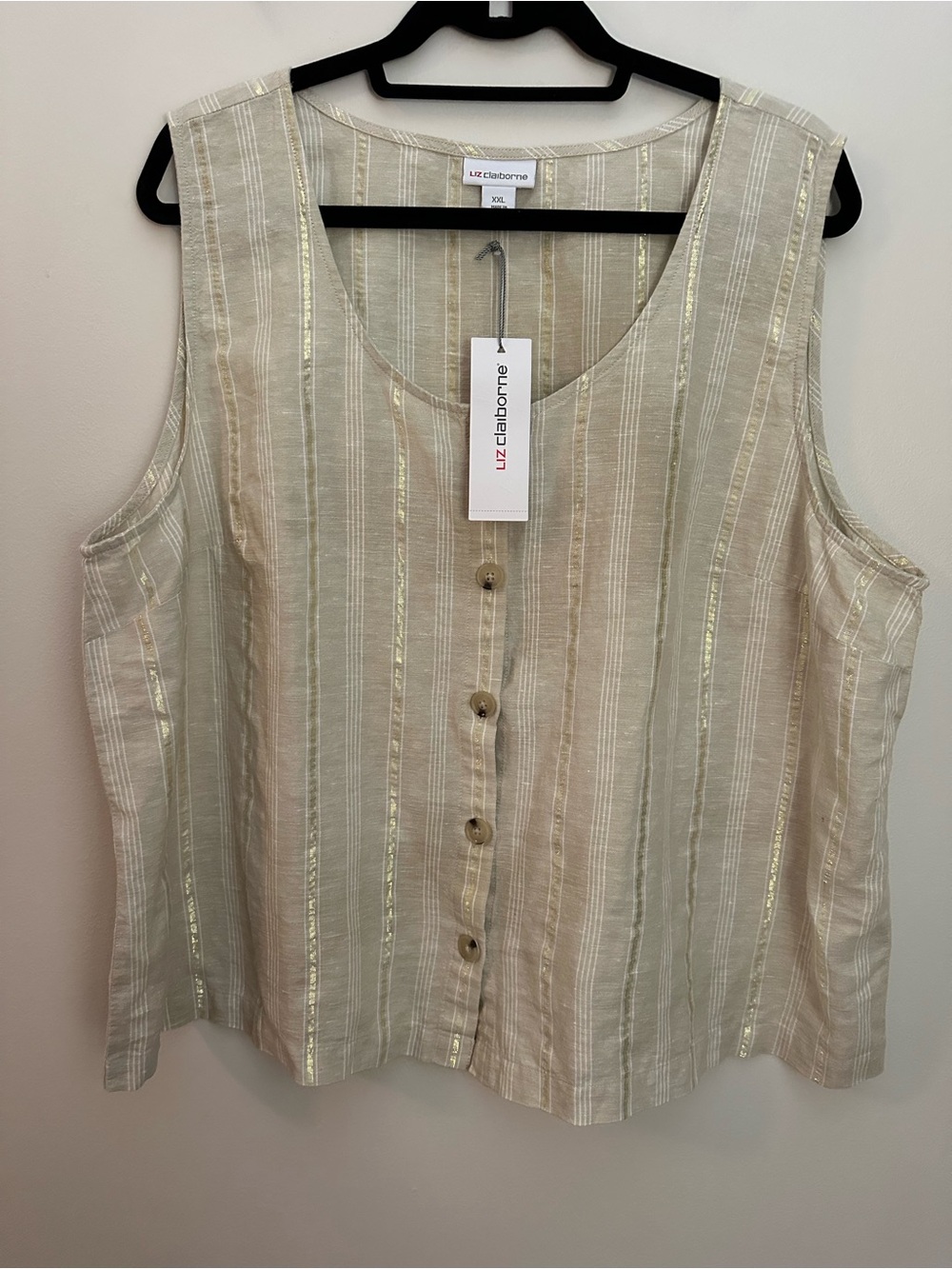 Liz Claiborne Linen Sleeveless Top XXL Beige NWT